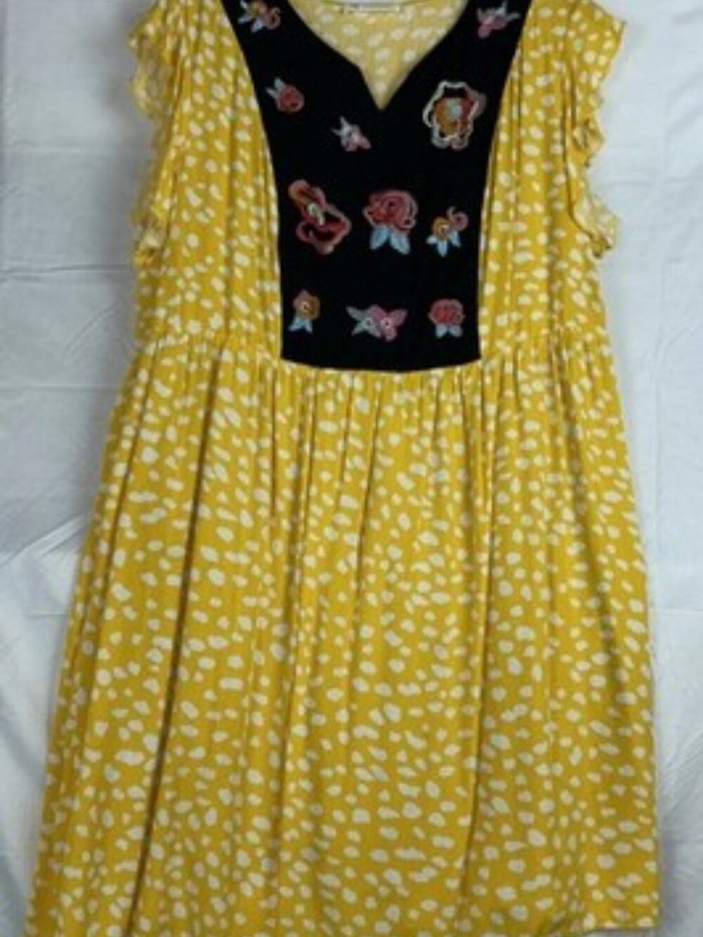 Kirundo Midi Dress Womens XL Floral Embroidered Leopard Print Black White Boho